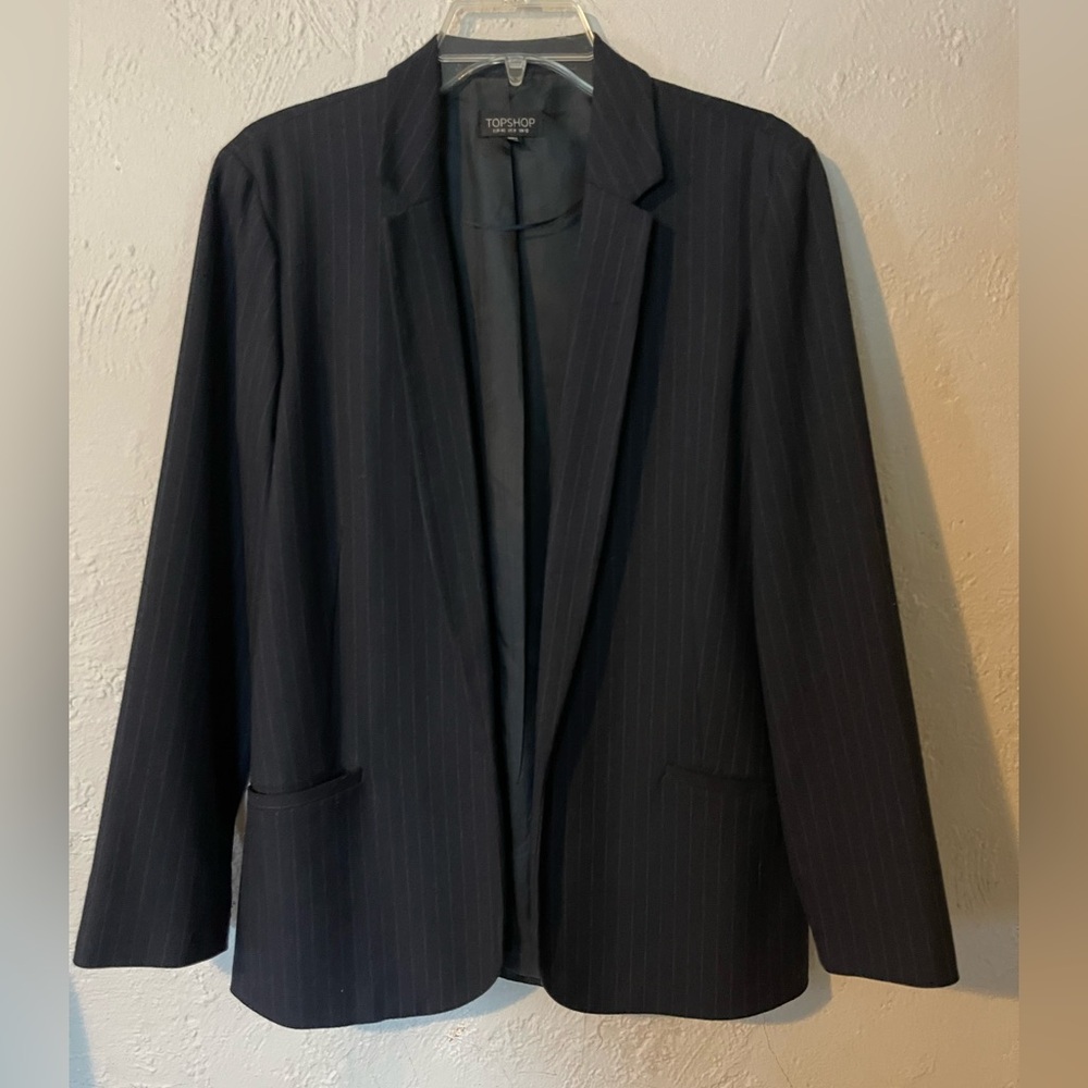 Topshop Dark Blue  Pinstripe Blazer